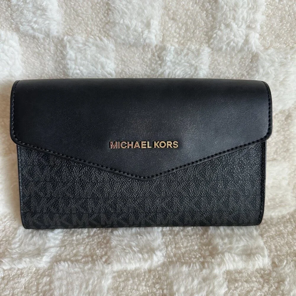 NWT! MK Michael Kors Kimberly 3 In 1 Set Black Leather Tote/Crossbody/Clutch - Picture 8 of 14